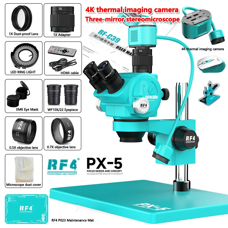 RF4 PX-5 Zoom Simul-Fokal Trinokular-Stereomikroskop 1080P 4K HDMI Video-Wärmebildkamera für PCB-Telefon-Löt- und Reparaturarbeiten Image