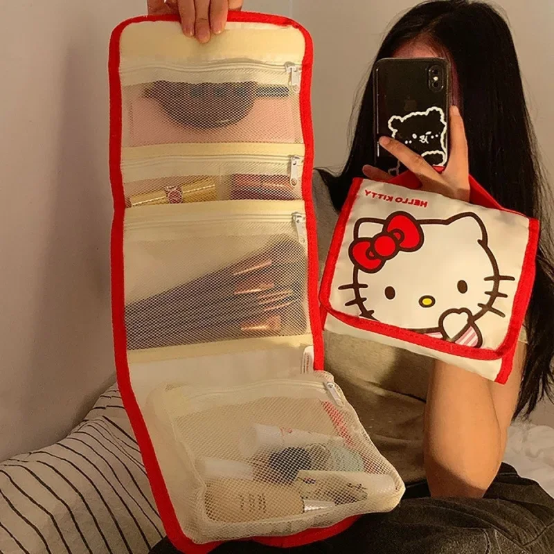 Kawaii Sanrio Tasche Hello Kitty Kuromi große Kapazität faltbare Cartoon Make-up Tasche süße Reise tragbare Kosmetik Pinsel Aufbewahrungstasche