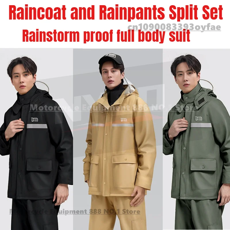 Regenmantel, Regenhose, geteilter Anzug, Ganzkörper-Regensturmsicherer, verdickter Regenmantel für Motorradfahrer für Erwachsene Image