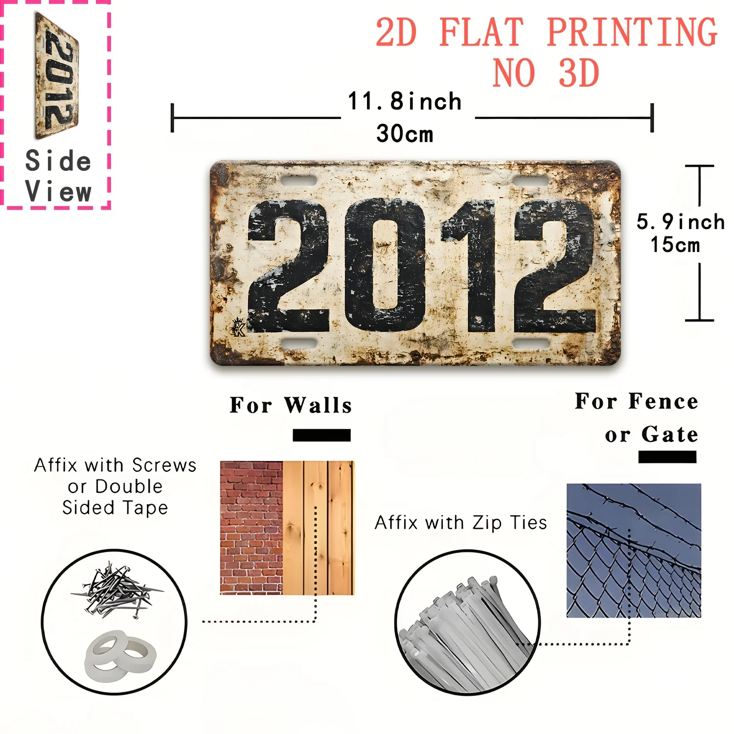 2D Flat, 2D Flat Printing, dekoratives Schild, 1 Stück, Retro 2012 Aluminiumschild (29,97 cm x 14,99 cm), Bar, Garage, Café, für Männerhöhle, Image