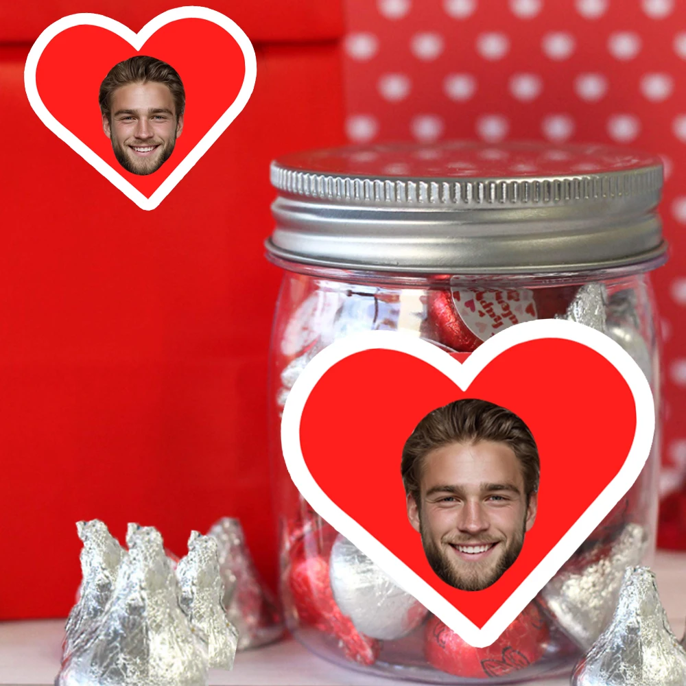 20/40 Stück benutzerdefinierte Valentinstag Party Gesicht Foto Papier Aufkleber rote Herzform Etiketten Feier Valentinstag Party Geschenke Gefälligkeiten Image