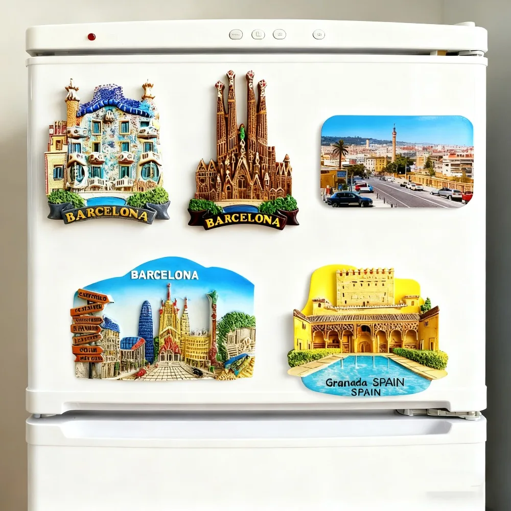 Wunderschöner 3D-Kühlschrankmagnet aus Barcelona Spanien, Harz-Souvenir für den Kühlschrank, einzigartiges spanisches Reiserinnerungsgeschenk und Heimdekoration