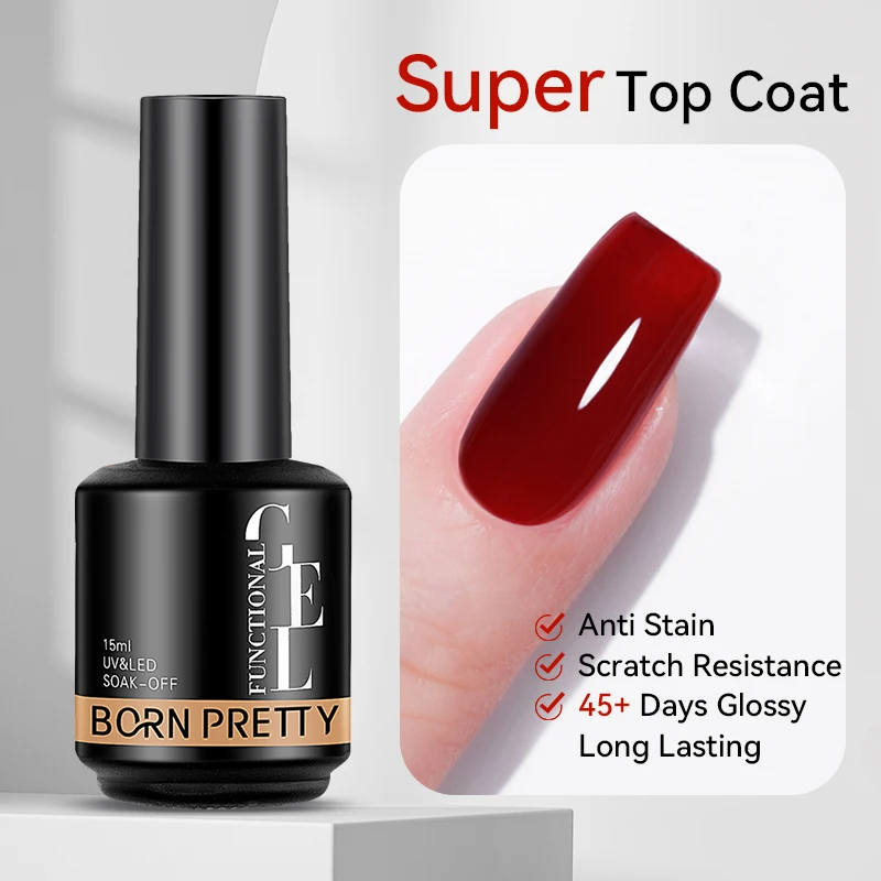 BORN PRETTY 15ml Super Top Coat für Gel-Nagellack, 45 Tage verstärkendes Gel, Builder Base Gel, Matt Top Coat, Soak-Off UV-Gel-Lack Image
