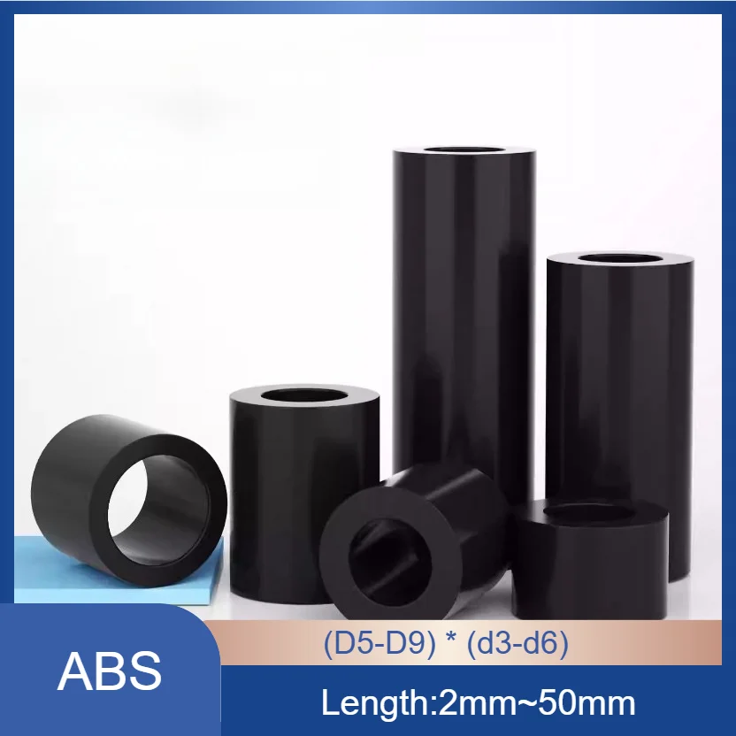 Schwarze ABS-Isolationsabstandshalter, isolierte Abstandshalter mit Unterlegscheiben, Abstandshalter aus Kunststoff mit rundem Loch, gerade durch Nylonhülsen (d3-d6) Image