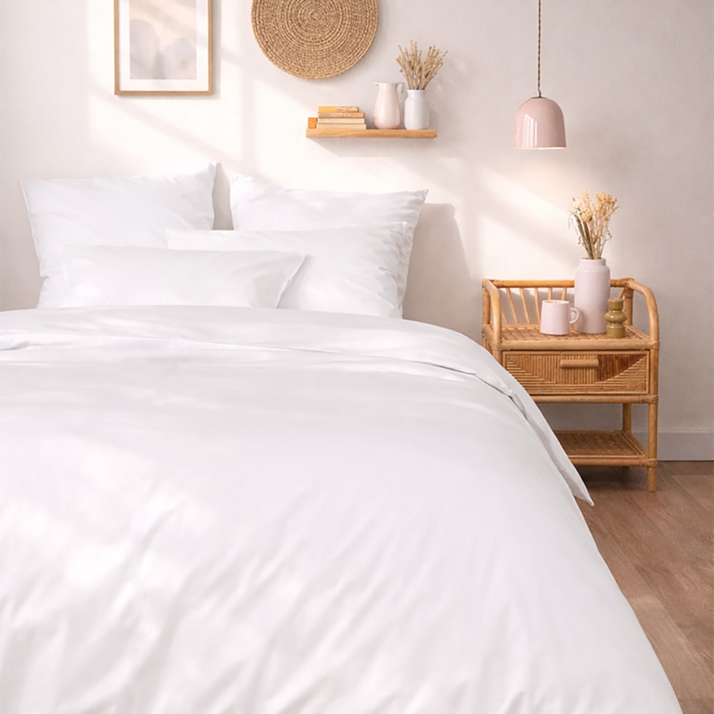 Parure de lit en percale de coton bio blanc 260x240