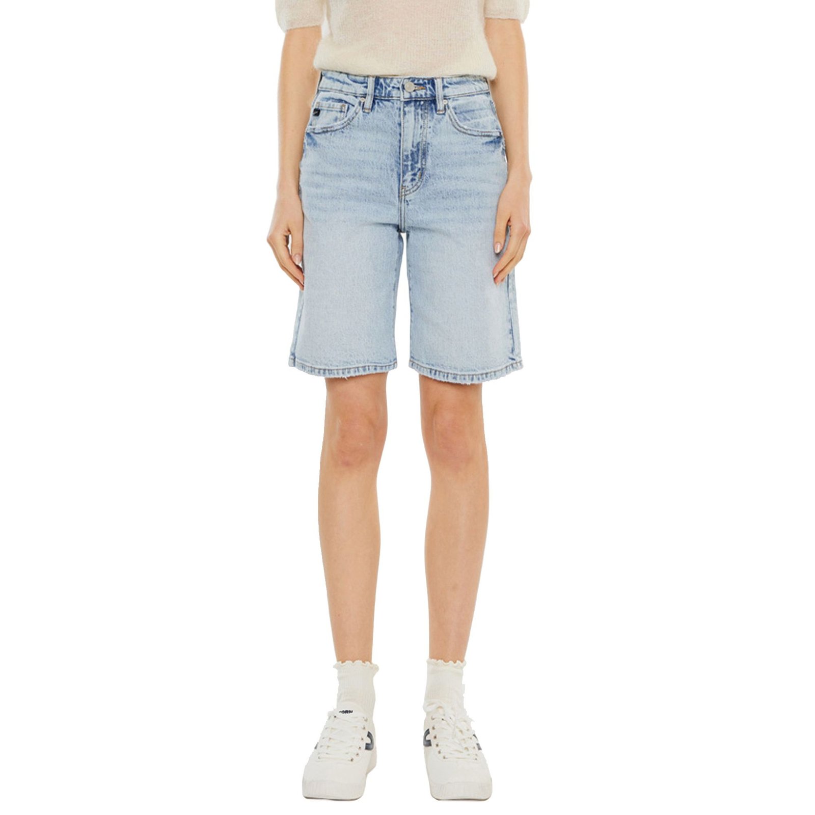 KanCan KC9381L High Rise Denim Bermuda (Size 26) Light Wash, Cotton,Denim,Spandex