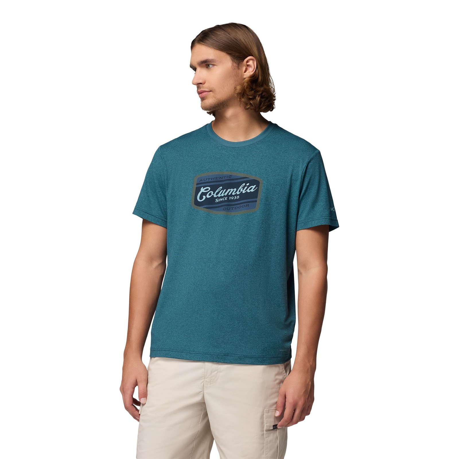 Columbia Men's Parsons Point Short Sleeve Graphic Tee (Size XXL) Everblue Heather, Elastine,Polyester
