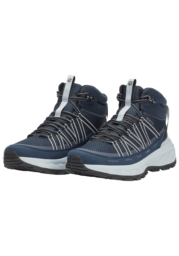 Wanderschuh JACK WOLFSKIN "WILD HIKE TEXAPORE MID M", Herren, Gr. 43, midnight sky, Synthetik, Schuhe Wanderschuh, wasserdicht, Trekkingschuh