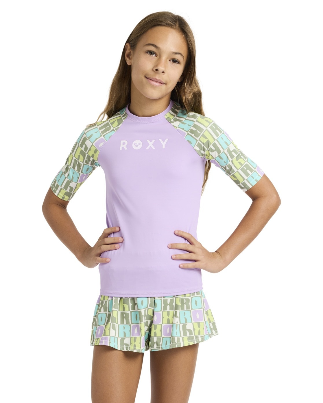 Rash Guard ROXY "Roxy Active", Kinder, Gr. 6(115-120cm), oil grün letter up, Obermaterial: 82% Microfaser, 18% Elasthan;, Shirts