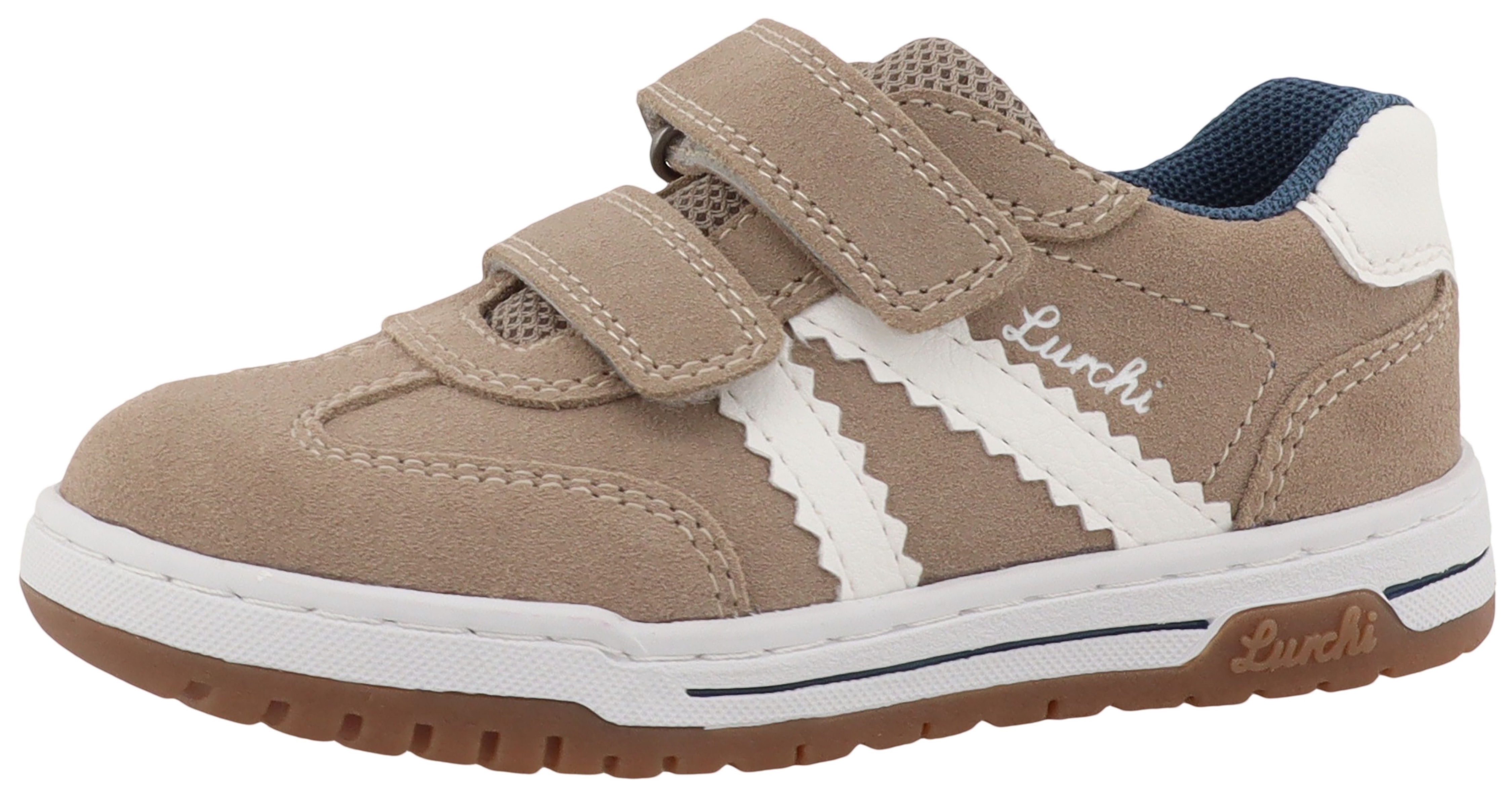Klettschuh LURCHI "Berry", Kinder, Gr. 33, beige, weiß, Leder, Veloursleder, Schuhe Klettschuh, Sneaker, Halbschuh, Freizeitschuh, Größenschablone zum Download