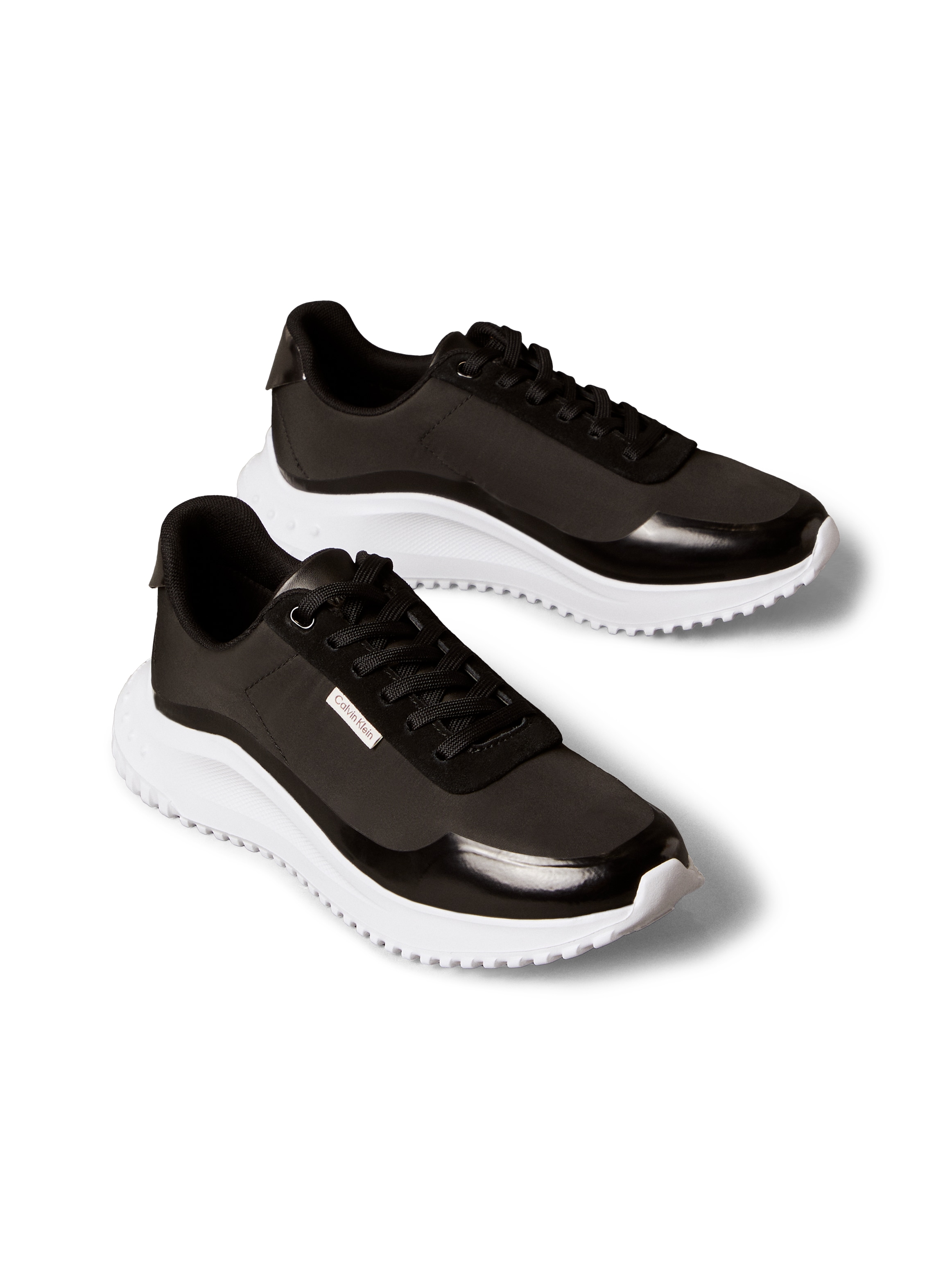 Sneaker CALVIN KLEIN JEANS "EVA RUNNER LACE UP MAT MIX", Damen, Gr. 36, schwarz, anthrazit, Lederimitat, Textil, unifarben mit Farbeinsatz, Schuhe Sneaker, Halbschuh, Freizeitschuh, Schnürschuh mit leichter Profilsohle