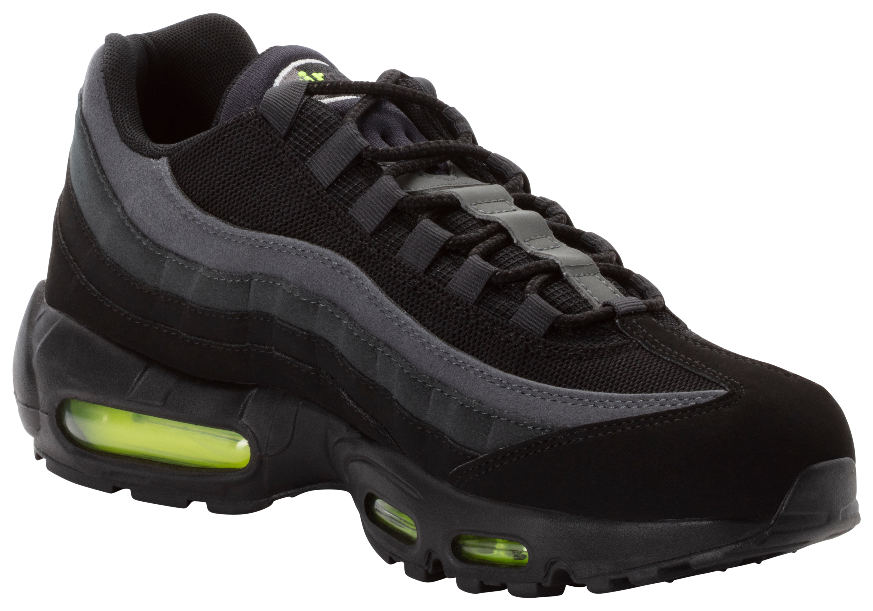 Sneaker NIKE SPORTSWEAR "Air Max 95", Herren, Gr. 44 (10), schwarz, lt smoke grau, volt, dk smoke grau, Schuhe Sneaker