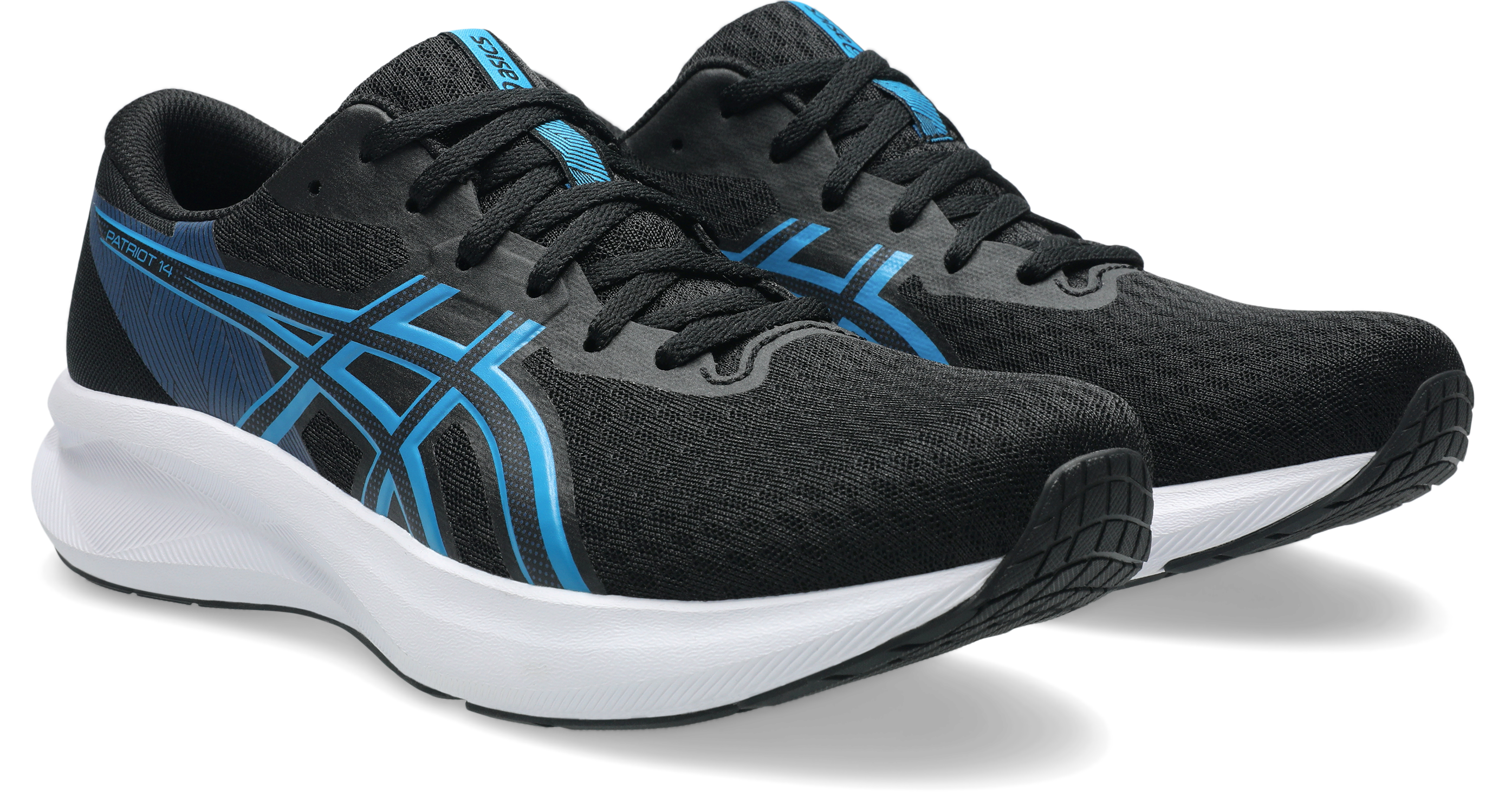 Laufschuh ASICS "PATRIOT 14", Herren, Gr. 43,5, schwarz, aegean blau, Synthetik, Schuhe Laufschuh