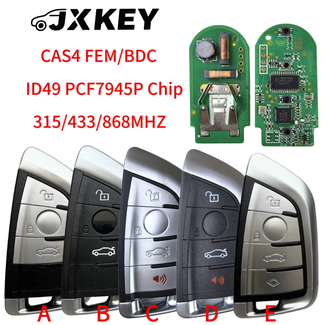 JXKEY Smart 3/4 Taste 315/433/868 MHZ ID49 PCF7945P Fernschlüssel Keyless Entry fob für BMW F FEM CAS4 5 7 Serie X5 X6 2014 + Schlüssel Image