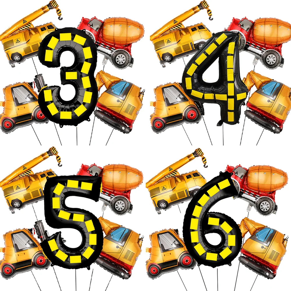 1Set Bau Fahrzeug Aluminium Folie Ballon Bau Engineering Thema Anzahl Ballon Set Kind Geburtstag Party Dekoration Image