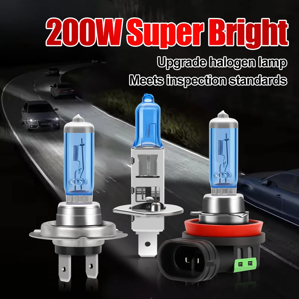 200 W 20000 lm H7 H11 Halogen-Scheinwerfer H1 H4 9012 9007 H13 Hi/Lo Beam 12 V 6000 K Canbus No Error HB3 9005 HB4 9006 weiße Glühbirne