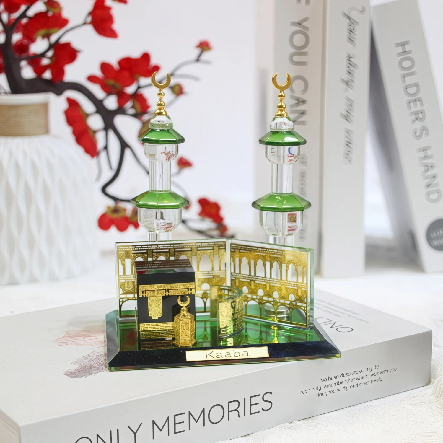 Muslimische Kaaba-Uhr, Turm, Modell, Desktop-Auto, Ornament, islamische Heimdekoration, islamische Architektur, Kristall-Sammelfiguren Image