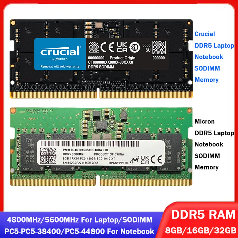 Crucial Micron Memoria DDR5 SODIMM RAM 16 GB 32 GB 8 GB 4800 MHz 5600 MHz Laptop-Speicher 262Pin PC5-38400 44800 Notebook für Intel und AMD Image