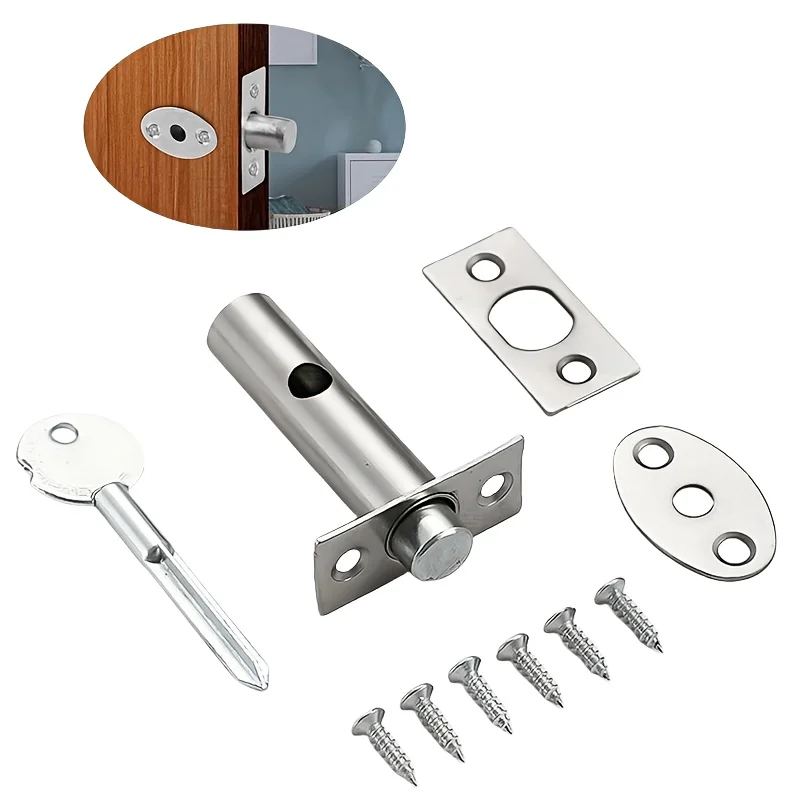 Robustes Metallrohr, gut unsichtbares Türschloss mit Schlüssel, Einsteckschlösser für den Innenbereich, Fluchtgang, Gangschloss, Riegelriegel, inklusive Montage Image