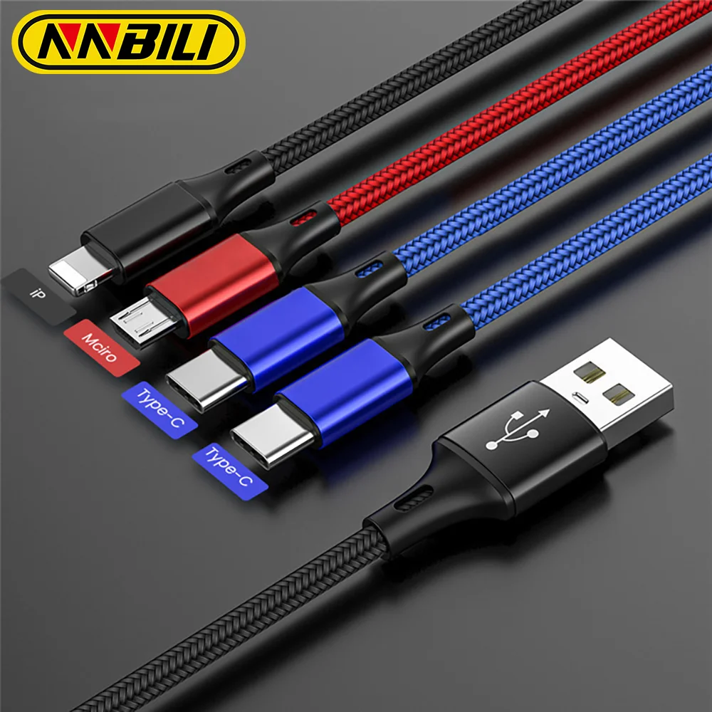 NNBILI 4 In 1 USB-Kabel für iPhone 3 In 1 USB A auf Micro Typ C Ladekabel 3A Schnellladekabel für Huawei Samsung Xiaomi Image