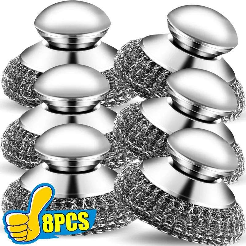1/8PCS Stahl Draht Ball Topf Pinsel Küche Edelstahl Wäscher mit Griff Gerichte Lager Topf Pfanne Grills reinigung Pinsel Image