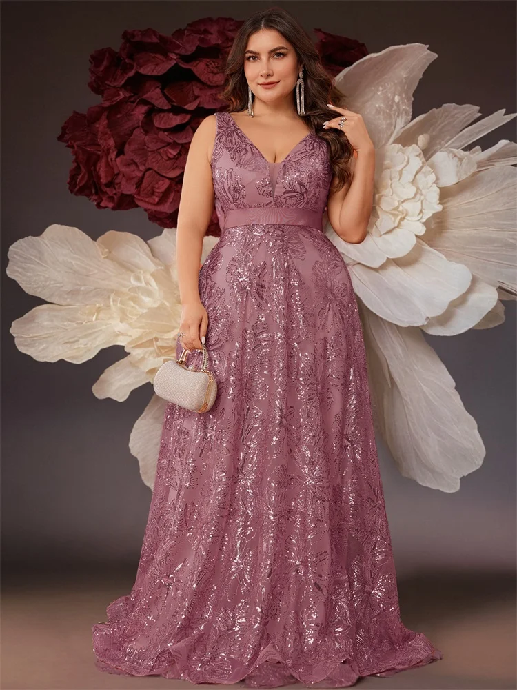 Plus Size Luxus Tiefer V-ausschnitt Pailletten Blau Abendkleid Frauen Elegante V-back Hochzeit Party Lange Prom Cocktailkleider