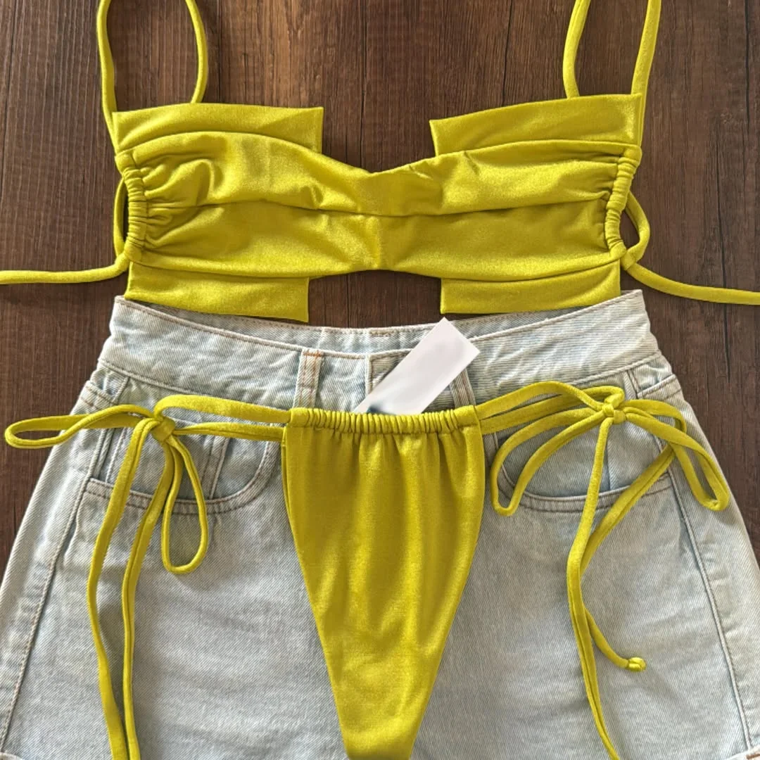 2025, sexy hellschwarzes Bikinioberteil und -Unterteil, perfekt für Strandbekleidung, Poolpartys, besondere Anlässe, Strandstil für den Sommer-Ausflug Image