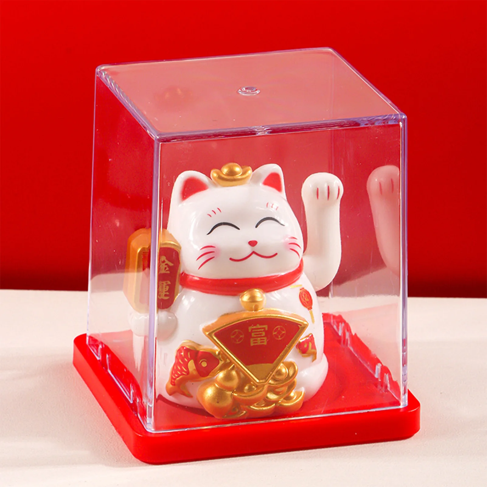 2 Zoll Mini Lucky Cat Ornament Solarbetriebene Krallen Bewegliche Lucky Cat Dekoration für Schreibtisch Tischtheke bringen Glück Ornamente Image