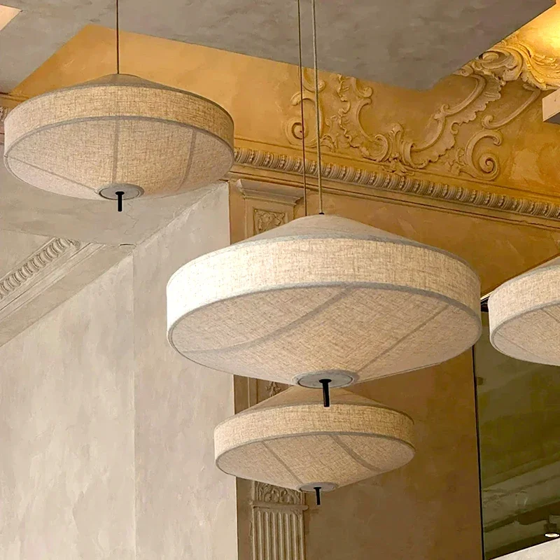 Wabi Sabi Stoff Pendelleuchte japanischer weißer Stoff Kronleuchter für Restaurant Esszimmer Home Decor UFO Laterne Hängeleuchte Image