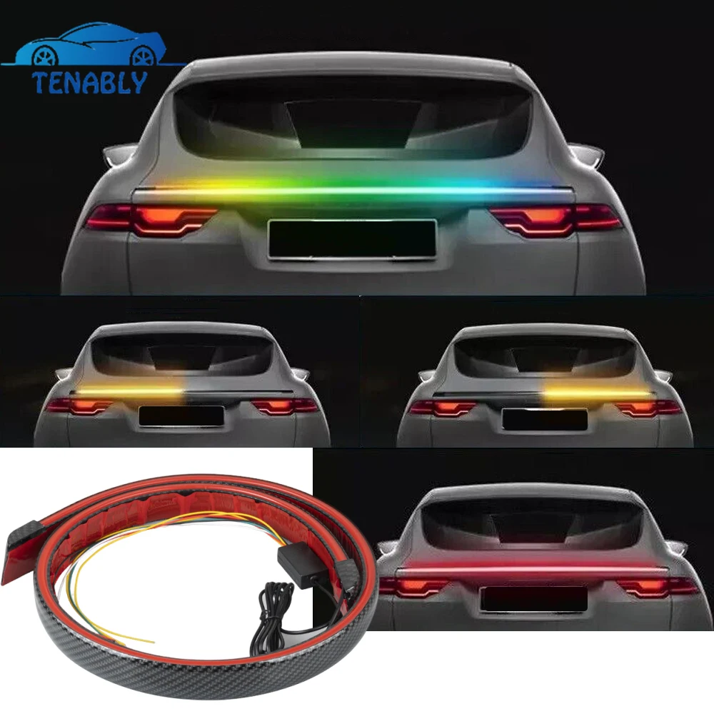 RGB Carbon Fiber Led Bremslicht Streifen für Auto Spoiler Auto High Mount Hinten Warnung Stop Lichter Sequentielle mit Blinker 12V Image