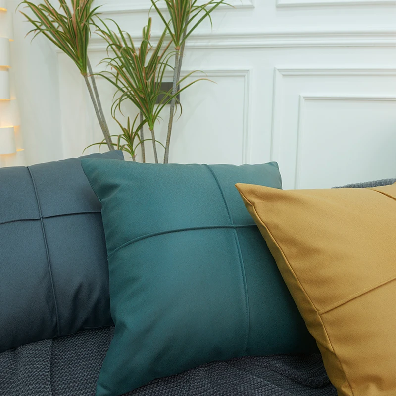 Kissenbezüge aus PU-Leder, 45 x 45 cm, nordische Kissenbezüge, luxuriöse dekorative Kissen für Heimdekoration, minimalistische Kissenbezüge Image