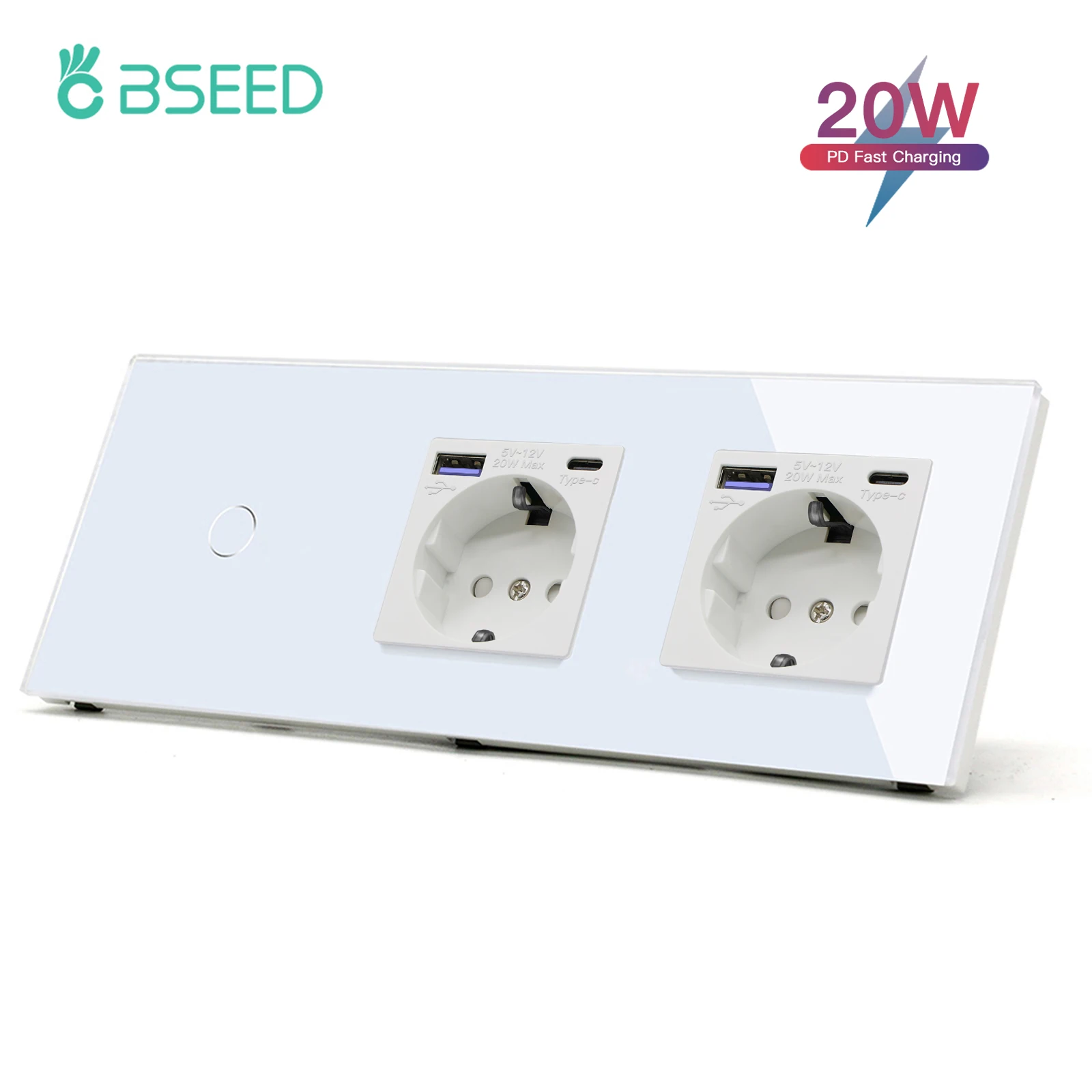 BSEED Touch Schalter 1/2/3Gang Mit Doppel EU Steckdosen Schnelle Ladung 20W Power Lieferung USB typ-c Steckdose Blau Hintergrundbeleuchtung Image