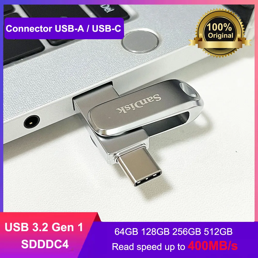 SanDisk SDDDC4 Ultra Dual Drive Luxe USB Typ-C Flash Drive 32 GB 64 GB 128 GB 256 GB 512 GB Metall OTG USB3.2 Gen 1 U Disk für PC/Mac Image