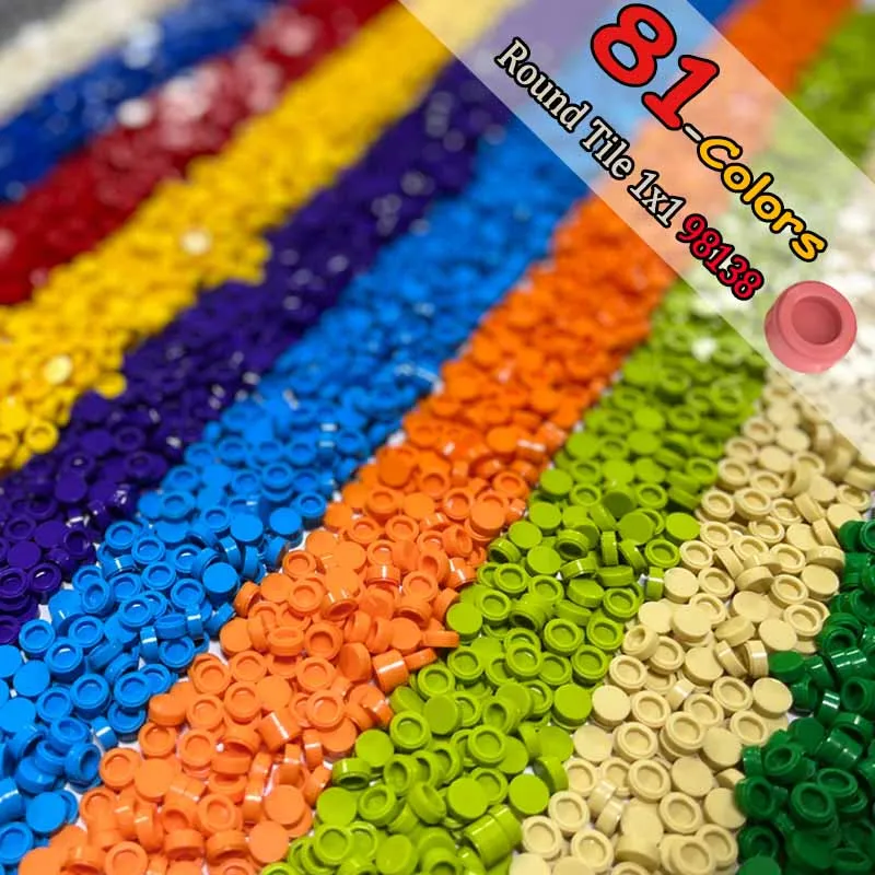 Runde Fliese 1x1 98138 Baustein Ziegel MOC Teile DIY Pixel Art Stuff Malerei Spielzeug (Neu 7 Farben + 10 Transparent) 1000 teile/los Image