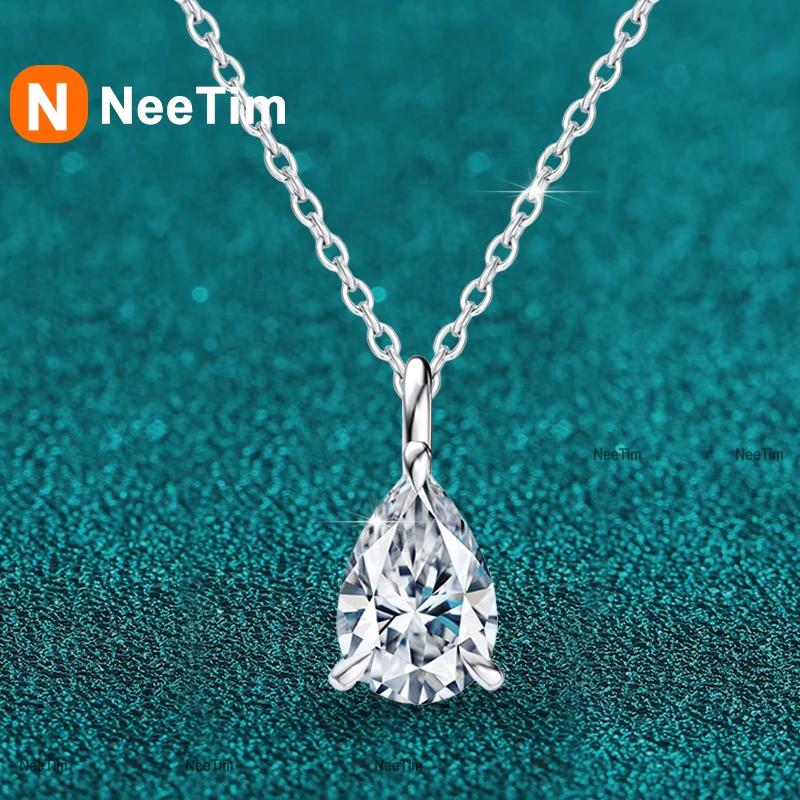 NeeTim Water Drop1ct 2ct Moissanit Anhänger Halskette S925 Silber Birnenschliff Lab Diamant Halskette mit Zertifikat für Frauen Image