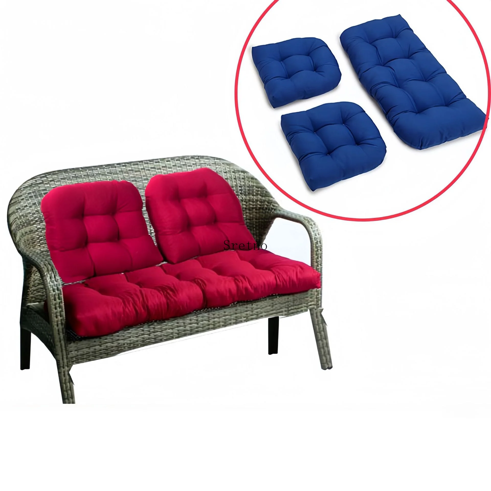 Sretno, speziell für den Außenbereich, wasserdichtes Stoff-Bankkissen, Rückenlehne, dreiteiliges Set, Rattanstuhl, Gartenschaukelkissen Image
