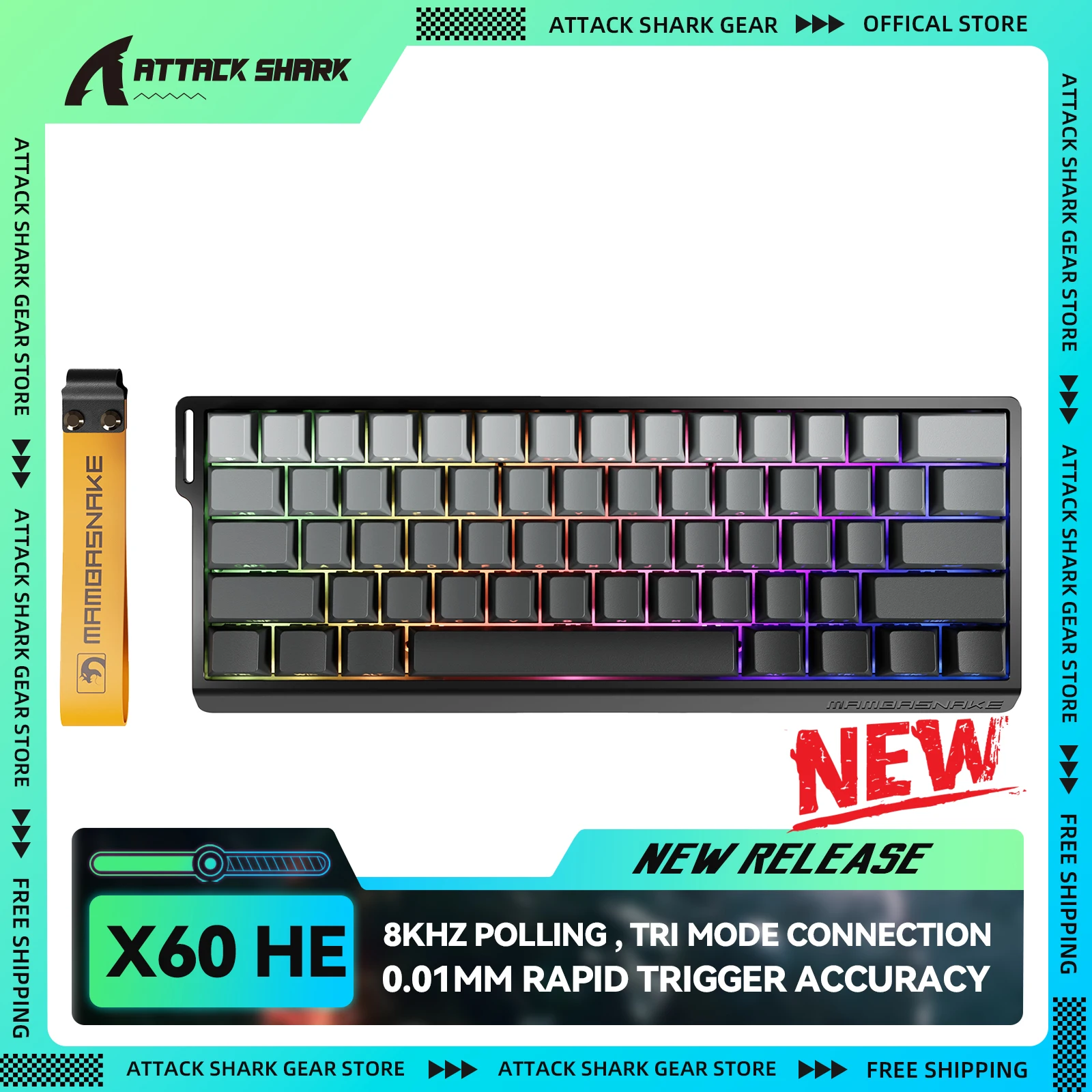 ATTACK SHARK x MAMBASNAKE X60 HE 8K Rapid Trigger Keyboard Magnetschalter, Tri-Mode-Verbindung, 0,01 mm Rapid Trigger-Genauigkeit Image
