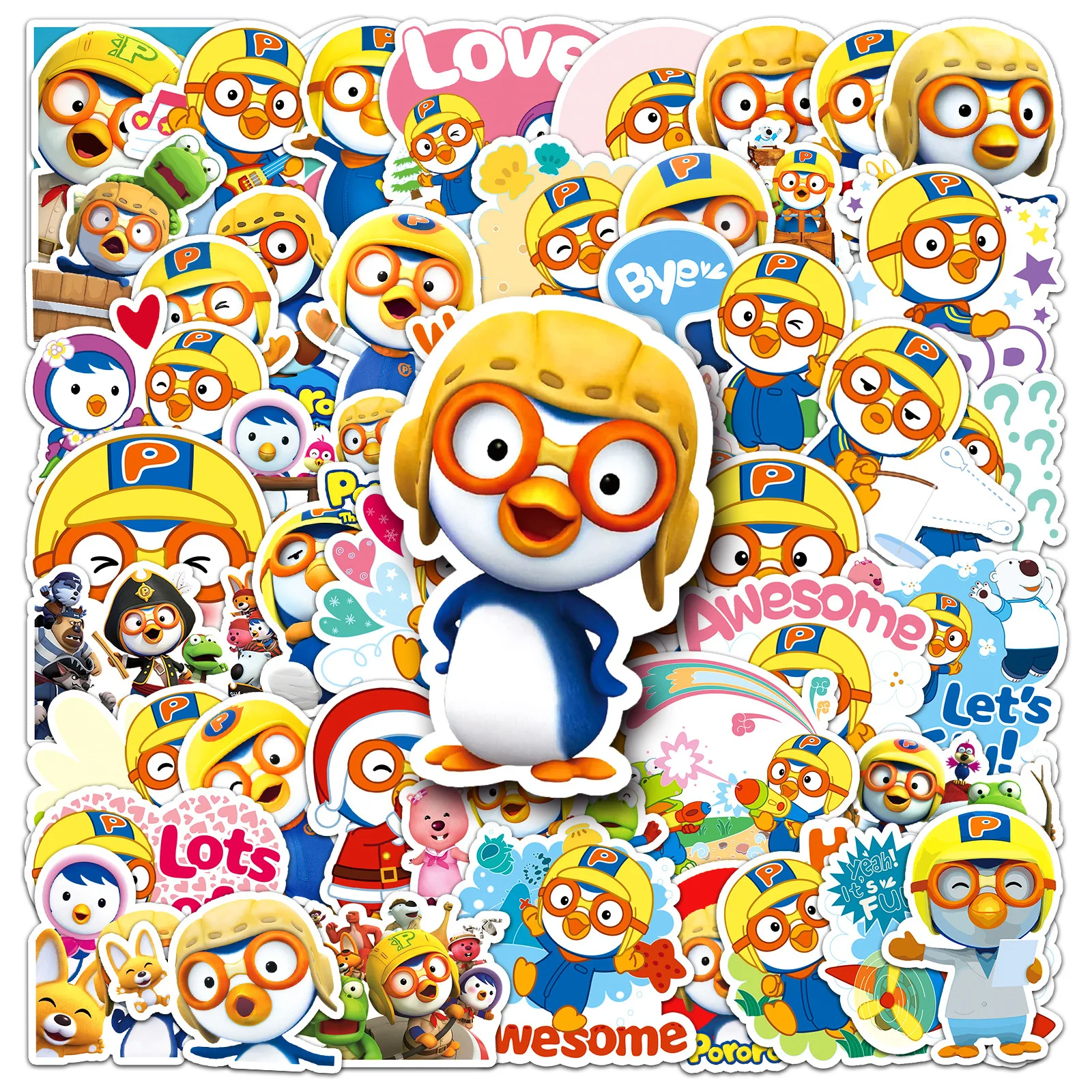 50 Stück süße Pororo-Aufkleber, Pinguin-Aufkleber, Abziehbilder für Telefon, Laptop, Koffer, Notebook, Skateboard, wasserfeste Aufkleber Image