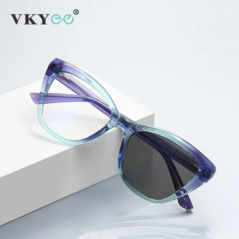 Vkyee neue Cat-Eye-Lesebrille für Frauen mit Anti-Blaulicht und anpassbarer verschreibung pflicht iger photo chromer Brille pfd2148 Image