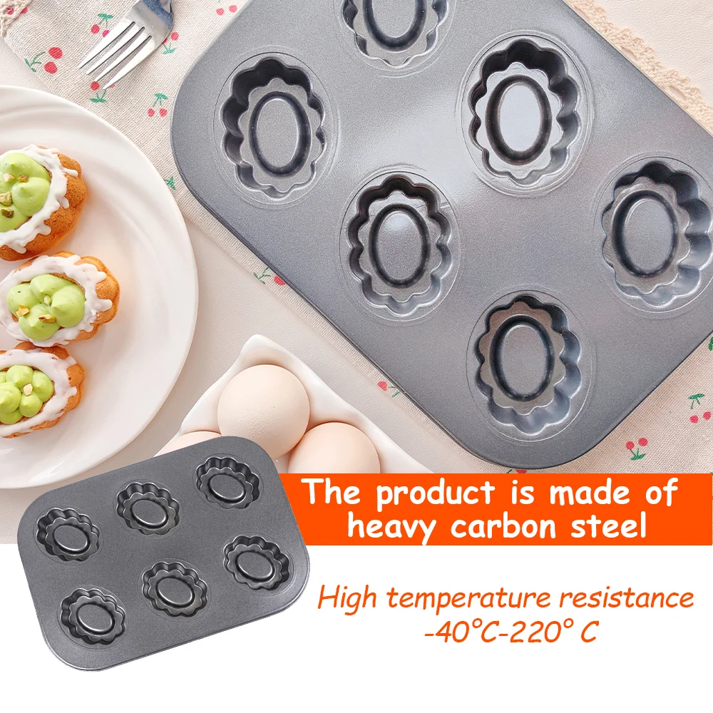 6 Tassen Kuchenformen oval DIY Backwerkzeuge für Eierkuchen Obstkuchen Muffinformen Gebäck Backblech Metall Antihaftpfannen Image