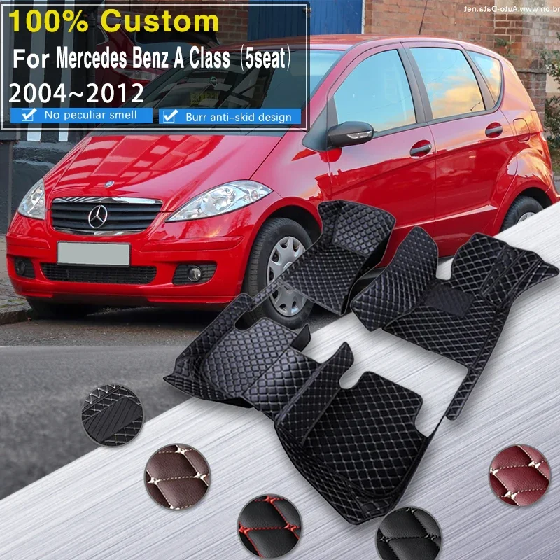 Komplette RHD-Auto-Fußmatten für Mercedes Benz A-Klasse W169 2004–2012, Ledermatte, rutschfeste Anti-Schmutz-Pads, Auto-Teppich, Auto-Accesso Image