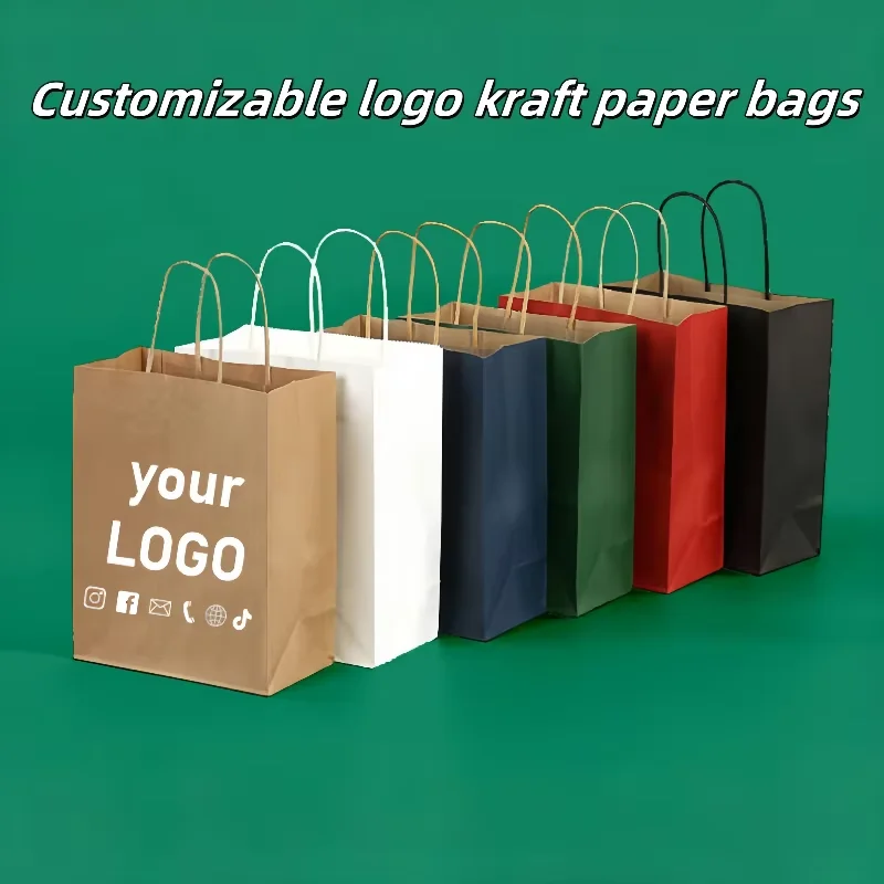 25 Stück Kraftpapiertüten mit anpassbarem Logo – vielseitig einsetzbar als Einkaufstasche und Weihnachtsgeschenktüten für den täglichen Lebensmittel- und Partybedarf Image