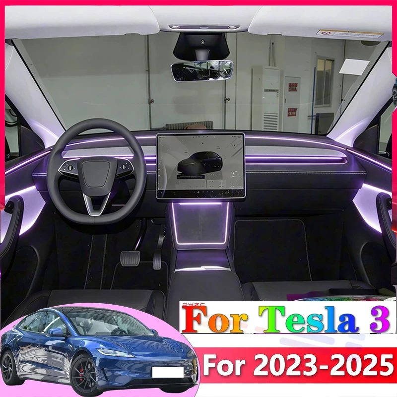 Für den Innenraum des Tesla Model 3, LED-Umgebungslichtstreifen aus Acryl, Vollfarb-Streamer mit verschiedenen Modi für einen Distanz Image