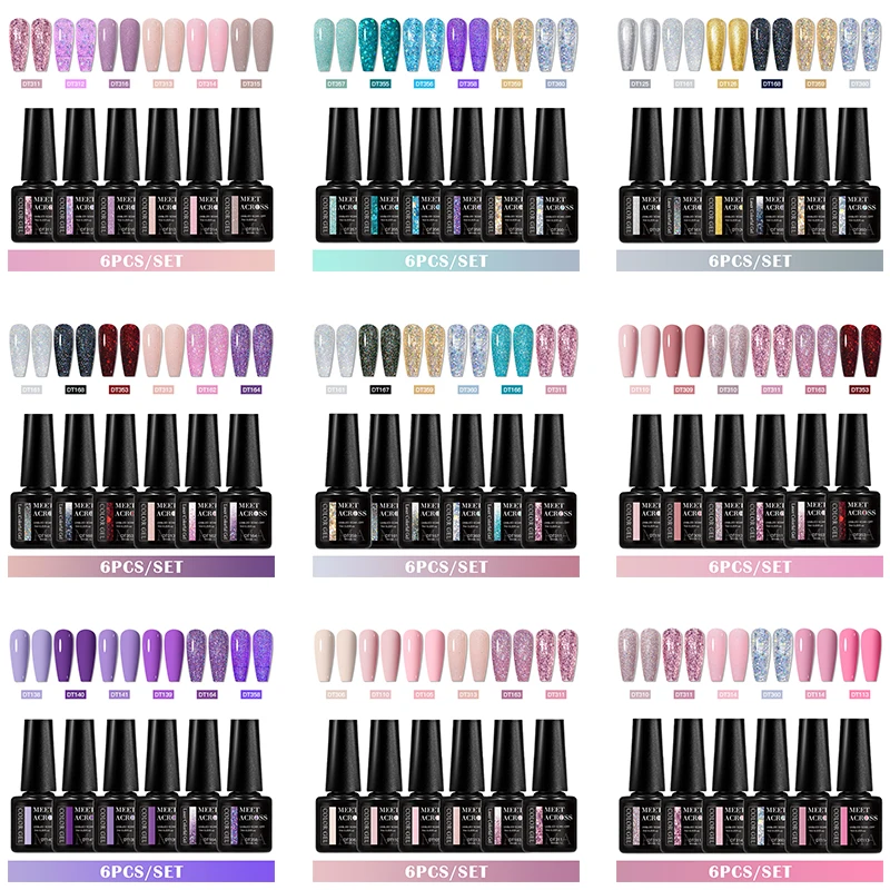 6 stücke Glitter Gel Nagellack Set Funkelnden Glitter Semi Permanent Soak Off UV Gel Lack Nail art Dekoration Nagel liefert DIY Image