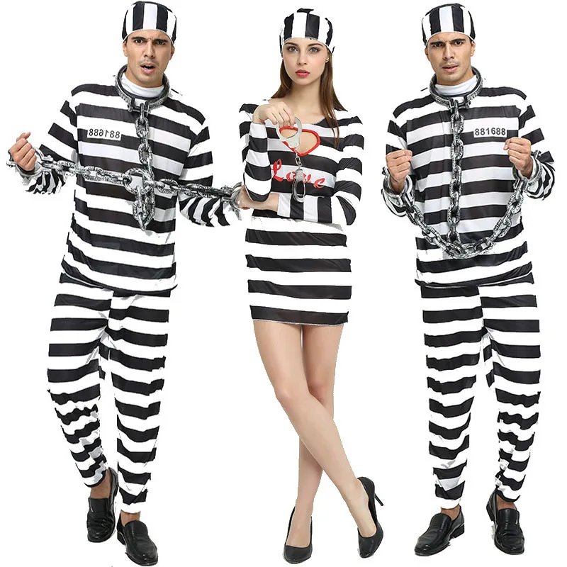 Erwachsenes Inmate-Kostüm, orangefarbener Gefangenen-Overall, Jailbird-Outfit für Halloween, orangefarbenes Gefangenen-Kostüm für Männer, Gefängnis-Overall-Kostüm Image
