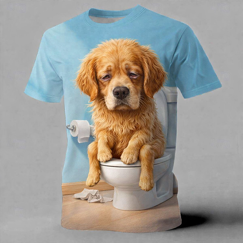 Men's Animal Dog Funny T Shirt Short Sleeve T shirt 3D Print Crew Neck Shirt Exaggerated Designer Party Holiday Blue Summer Spring Clothing Apparel S M L XL XXL XXXL