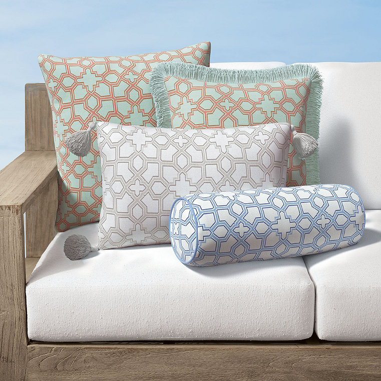 Avian Trellis Indoor/Outdoor Pillow - Sunrise, 16" x 24" Lumbar, 16" x 24" Lumbar Sea Tassels - Frontgate