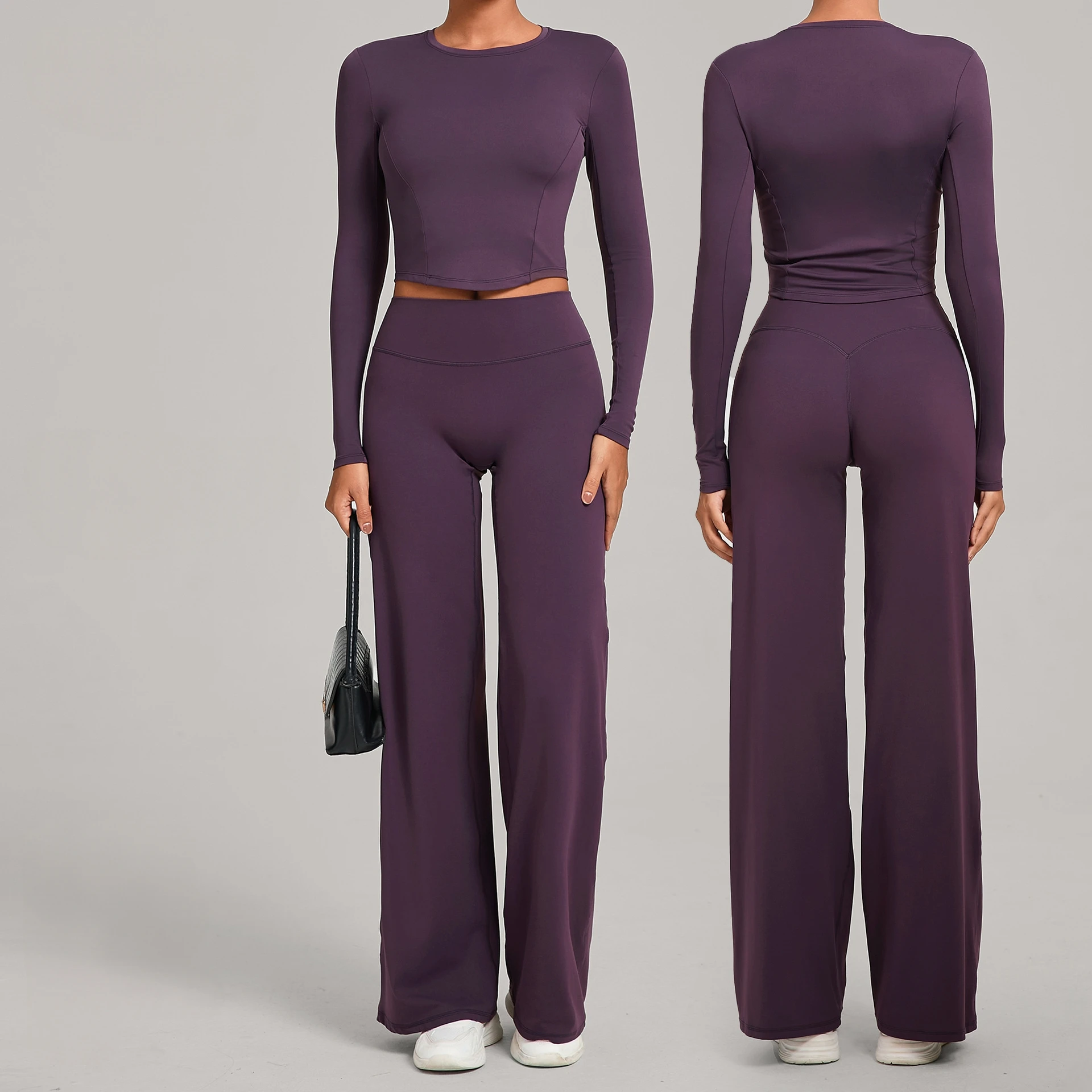 Tenues de sport 2 pièces, ensemble de yoga, vêtements de sport pour femmes, vêtements de sport à séchage rapide, survêtement pour femmes, vêtements de yoga à manches longues pour la course à pied et