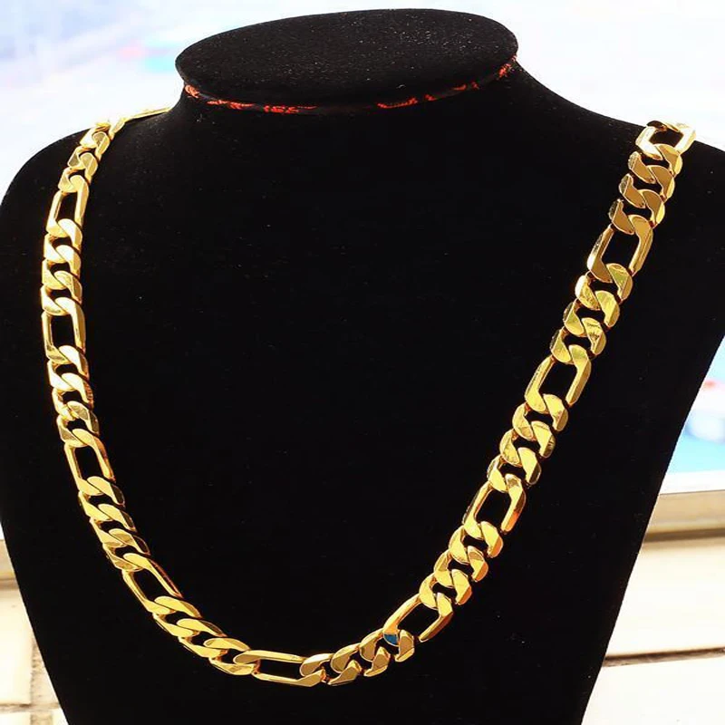 Collana a catena da uomo color oro puro, collana a catena Figaro pesante placcata in oro 24k da 10 mm per uomo 20 "22" 24 "26", 28 "30"