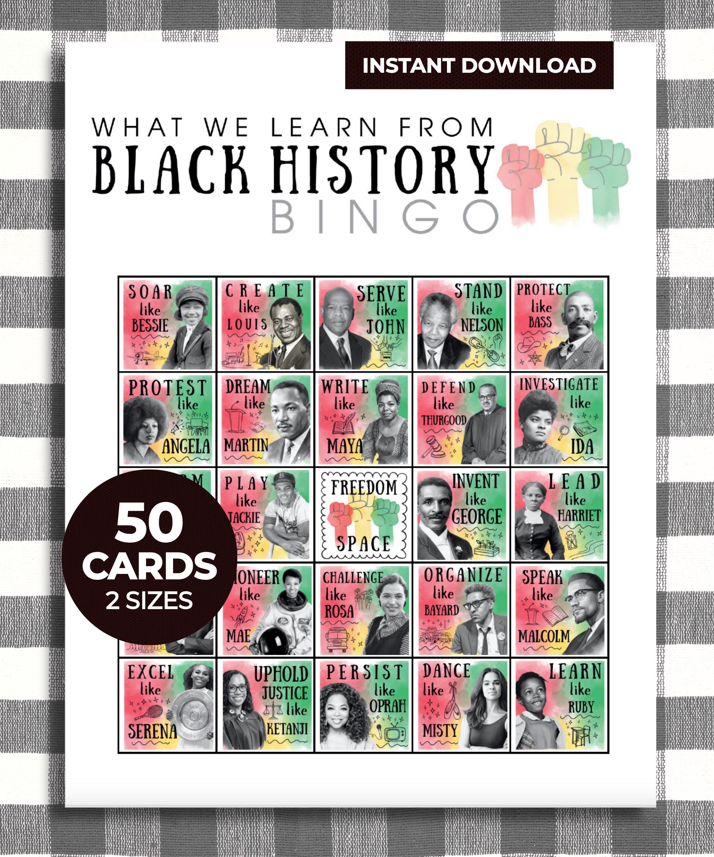 Gioco del bingo sulla storia dei neri / Attività per il mese della storia dei neri per bambini / Gioco di storia in classe / Quiz sulla storia dei ner